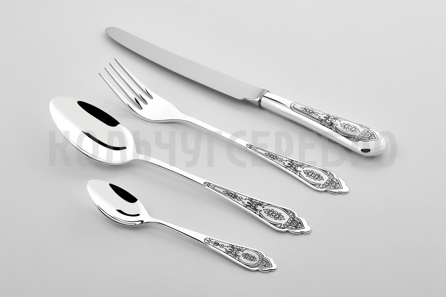 СЕРЕБРЯНЫЙ СТОЛОВЫЙ НАБОР "ПРАЗДНИЧНЫЙ" С ЧЕРНЕНИЕМ (24 ПРЕДМЕТА) - СЕВЕРНАЯ ЧЕРНЬ