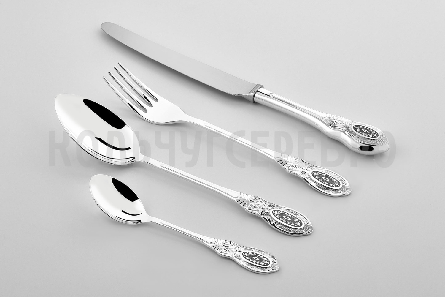 СЕРЕБРЯНЫЙ СТОЛОВЫЙ НАБОР "КУПЕЧЕСКИЙ" С ЧЕРНЕНИЕМ (48 ПРЕДМЕТОВ) - СЕВЕРНАЯ ЧЕРНЬ